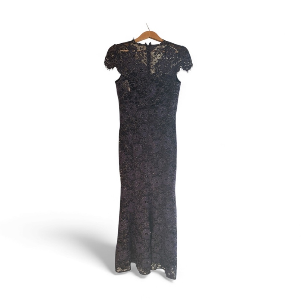 Eliza J Navy Floral Lace scalloped- edge gown - Picture 3 of 6